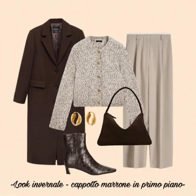 I look invernali più trendy 2025: il cappotto color cioccolato di Mango in primo piano I look invernali più trendy 2025: il cappotto color cioccolato di Mango in primo piano